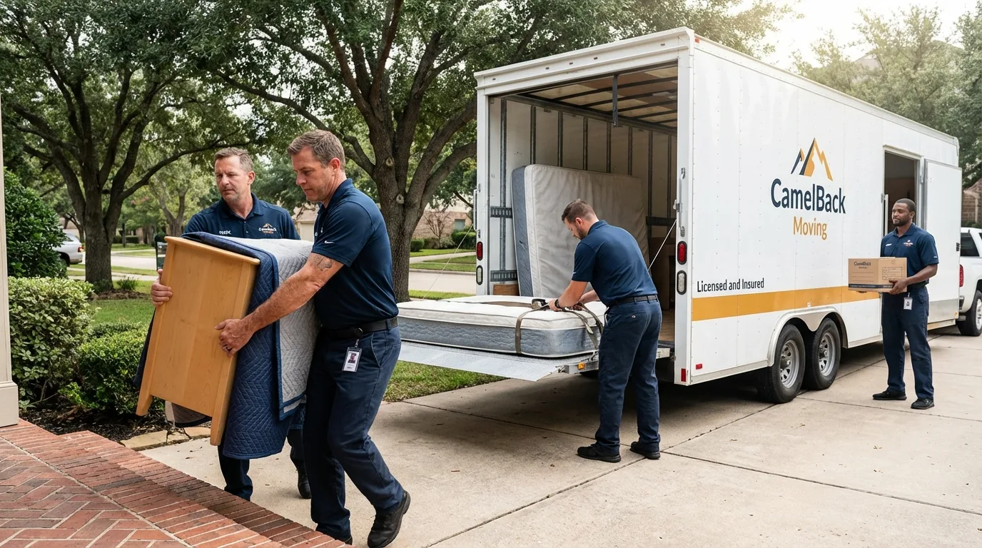 Crew loading residential truck for cross-state move from Winfield, MO